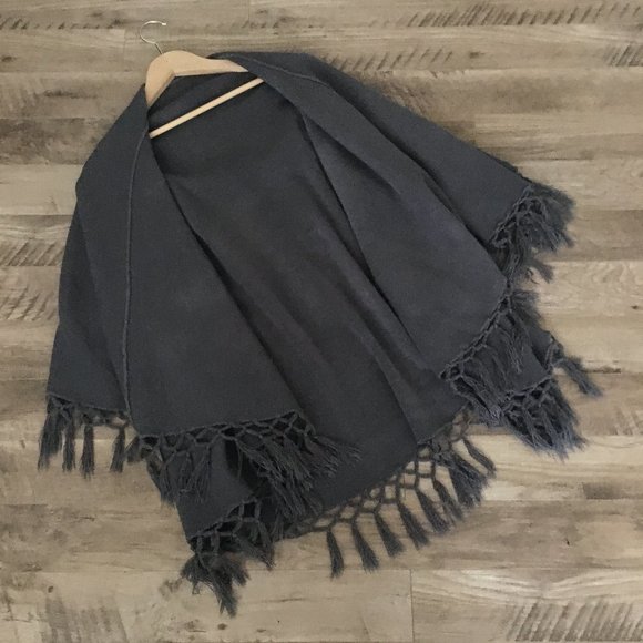 Blue Grey Boho Chic Tasseled Shawl - Picture 8 of 12